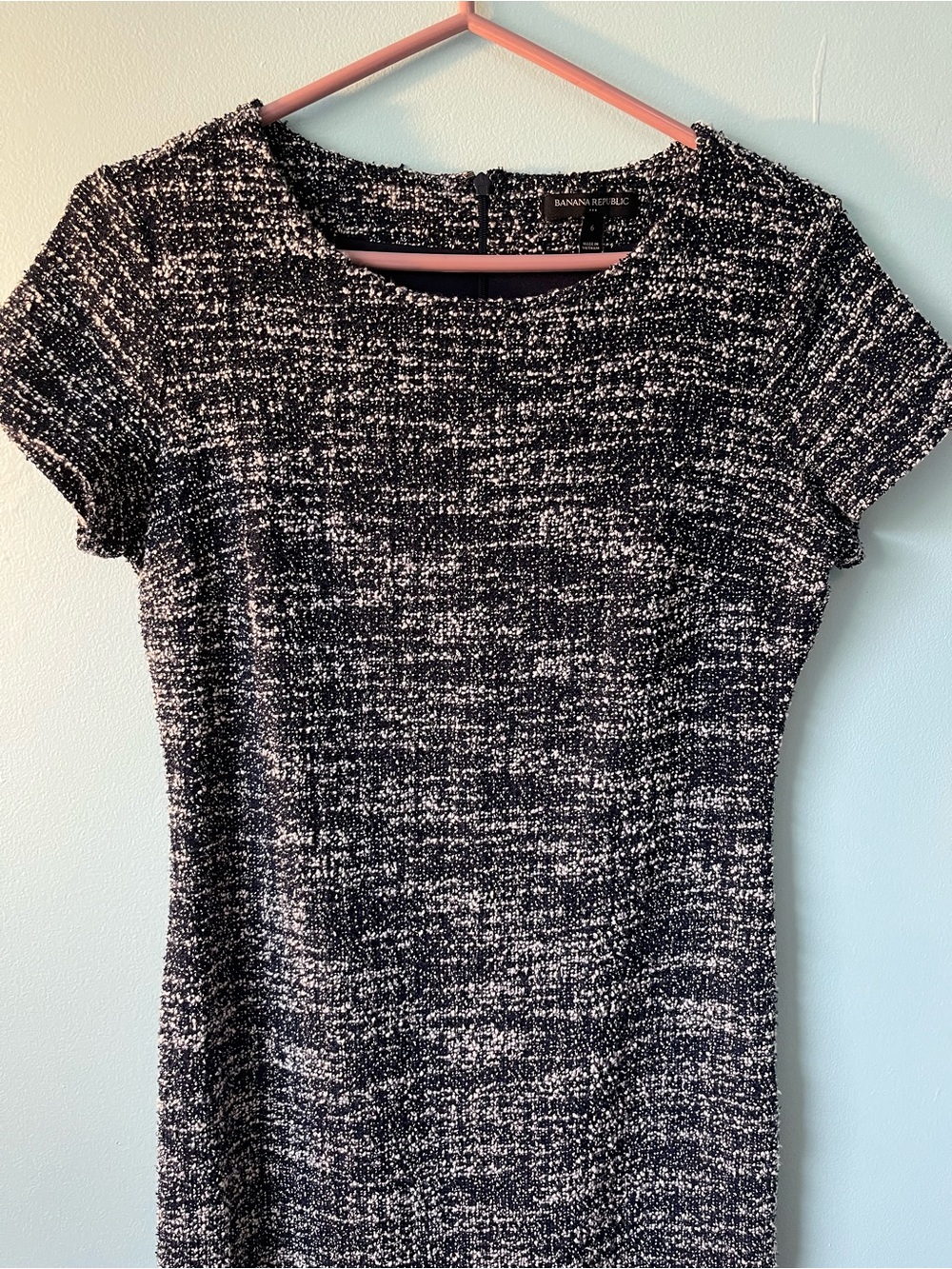 Banana Republic Navy and Cream Tweed Short Sleeve Above the Knee Dress